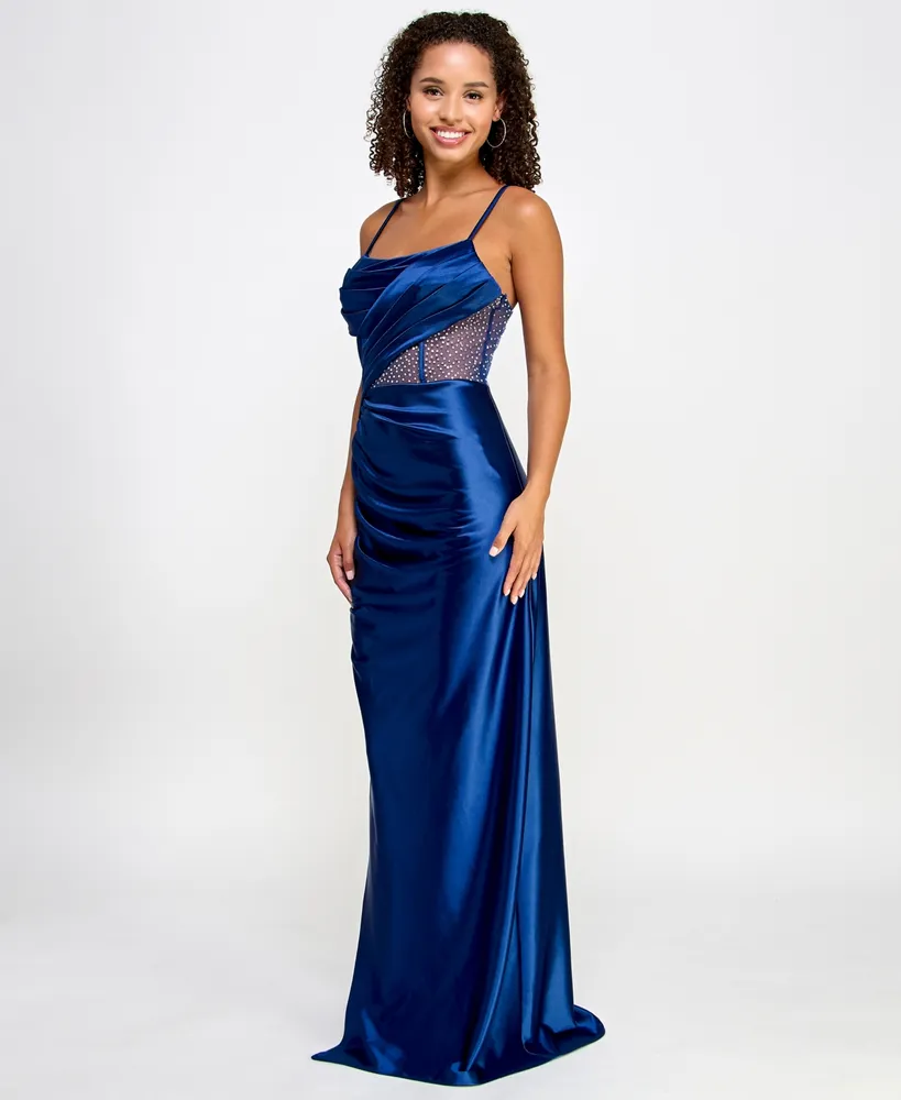 Say Yes Juniors' Pleated Illusion-Trim Corset Gown, Created for Macy's