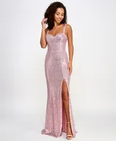 Trixxi Juniors' Sweetheart-Neck Sleeveless Front-Slit Gown, Created for Macy's