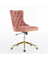 Simplie Fun Velvet Upholstered Pink Swivel Office Chair