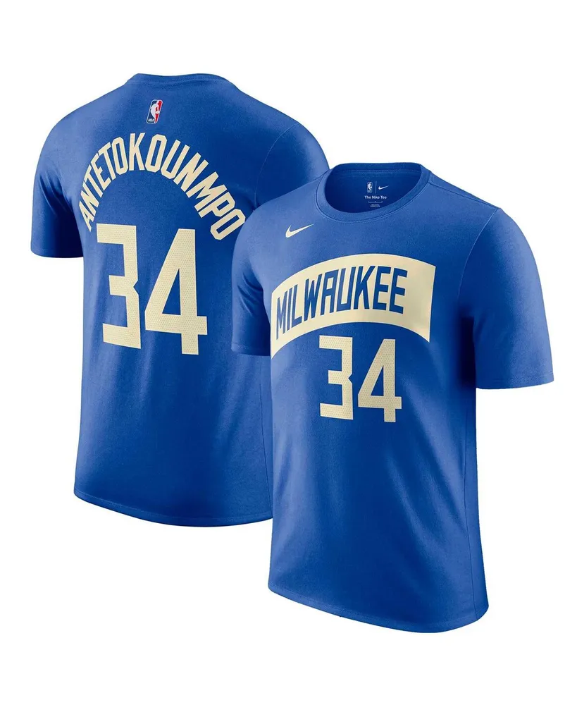 Men's Nike Giannis Antetokounmpo Royal Milwaukee Bucks 2023/24 City Edition Name and Number T-shirt