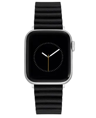 Nine West Women's Black Polyurethane Leather Band Compatible with 42mm, 44mm, 45mm, Ultra and Ultra 2 Apple Watch - Black, Silver