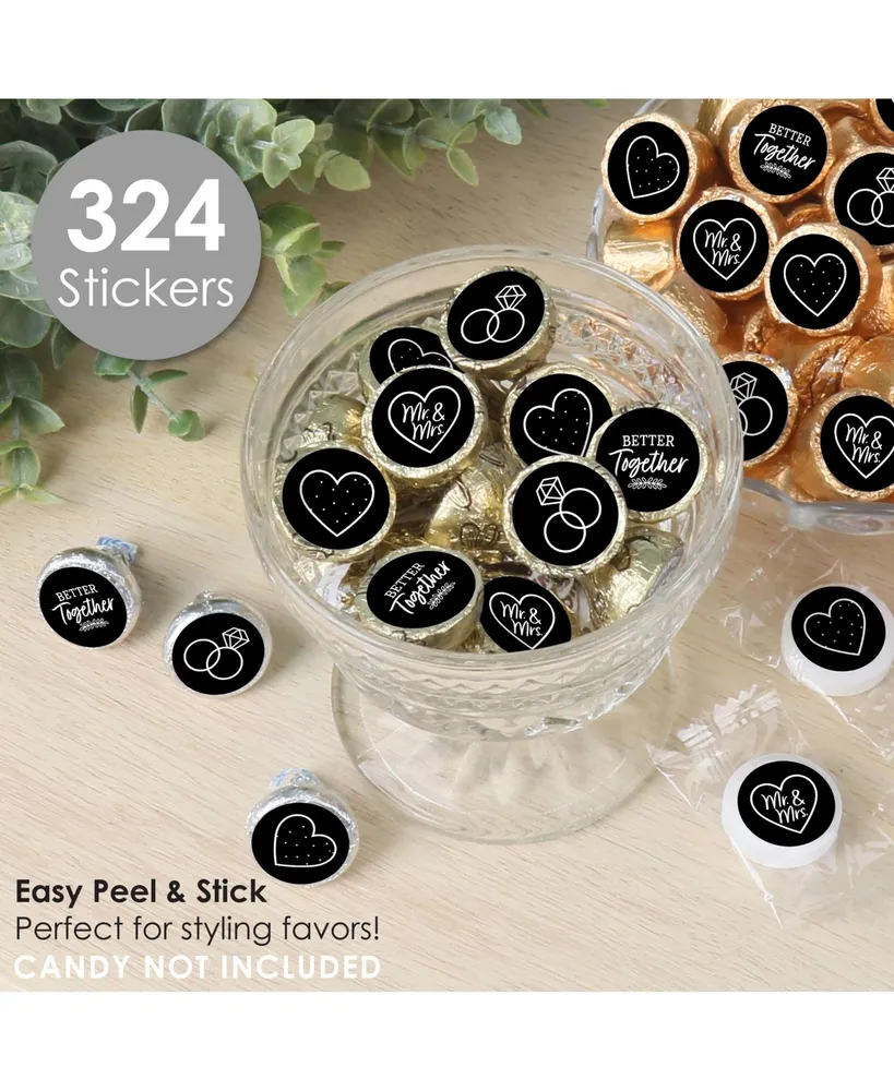 Mr. and Mrs. - Black and White Small Round Candy Stickers Party Labels - 324 Ct