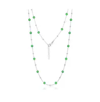 Sterling Silver Bezel-Set Cz & Bead Station Necklace (White, Green, Blue