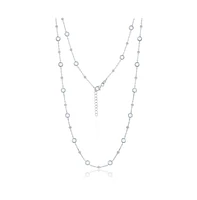 Sterling Silver Bezel-Set Cz & Bead Station Necklace (White, Green, Blue