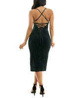 Speechless Juniors' Lurex Knit Lace-Up Back Midi Dress