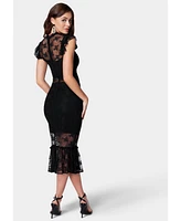 Bebe Women's Illusion Lace Midi Dress