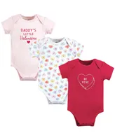 Hudson Baby Girls Cotton Bodysuits, Be Mine Valentine, 3-Pack