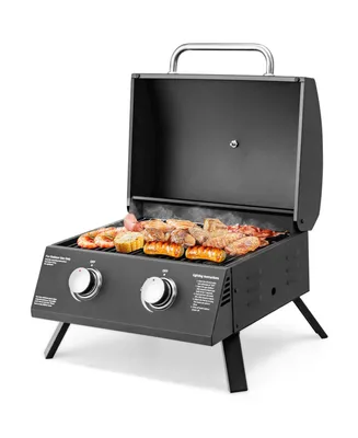 2-Burner Propane Gas Grill 20000 Btu Outdoor Portable with Thermometer