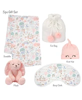Lambs & Ivy 5 Piece Pink/White Bunny Infant/Newborn Baby Gift Set w/ Swaddle