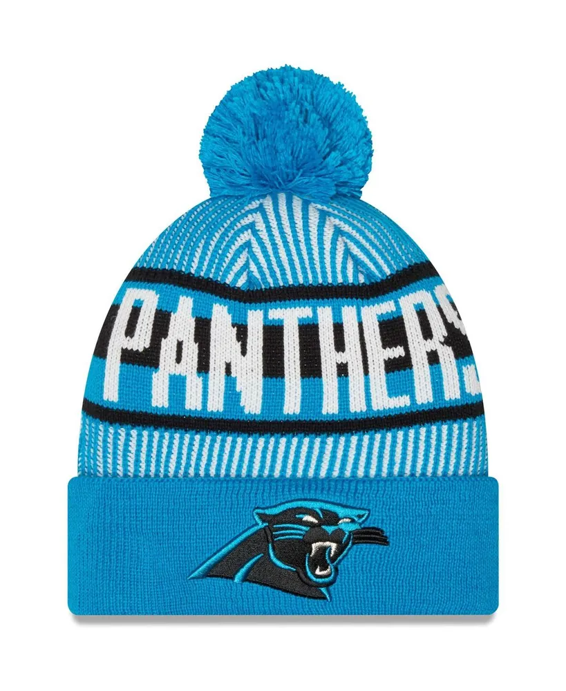 Men's New Era Blue Carolina Panthers Striped Cuffed Knit Hat with Pom