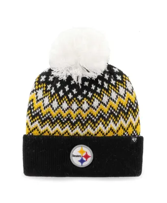 Women's '47 Brand Black Pittsburgh Steelers Elsa Cuffed Knit Hat with Pom