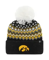 Women's '47 Brand Black Iowa Hawkeyes Elsa Cuffed Knit Hat with Pom