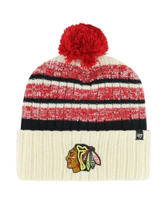 Men's '47 Brand Cream Chicago Blackhawks Tavern Cuffed Knit Hat with Pom