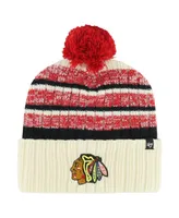 Men's '47 Brand Cream Chicago Blackhawks Tavern Cuffed Knit Hat with Pom