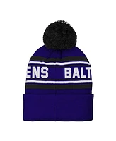 Youth Boys and Girls Purple Baltimore Ravens Jacquard Cuffed Knit Hat with Pom