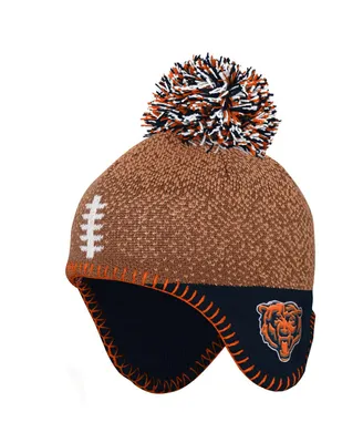 Preschool Boys and Girls Brown Chicago Bears Football Head Knit Hat with Pom