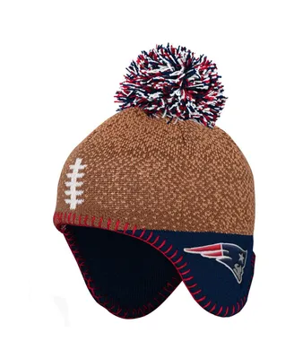 Preschool Boys and Girls Brown New England Patriots Football Head Knit Hat with Pom