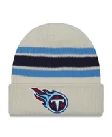 Men's New Era Cream Tennessee Titans Team Stripe Cuffed Knit Hat