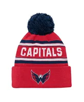 Youth Boys and Girls Washington Capitals Red Jacquard Cuffed Knit Hat with Pom