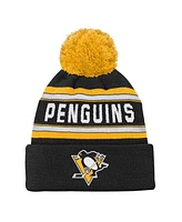 Youth Boys and Girls Pittsburgh Penguins Black Jacquard Cuffed Knit Hat with Pom