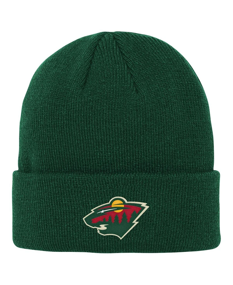 Youth Boys and Girls Minnesota Wild Green Essential Cuffed Knit Hat