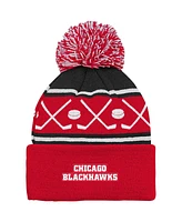 Youth Boys and Girls Red Chicago Blackhawks Face-Off Cuffed Knit Hat with Pom