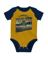 Infant Boys and Girls Mitchell & Ness Navy, Gold Notre Dame Fighting Irish 3-Pack Bodysuit, Bib Bootie Set