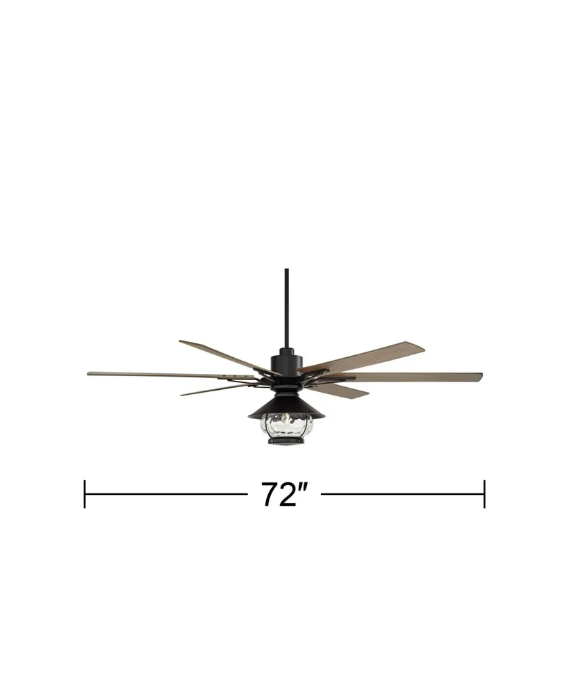72" Expedition Modern Outdoor Ceiling Fan with Led Light Remote Control Matte Black Oak Wood Lantern Shade Damp Rated for Patio Exterior House Home Po