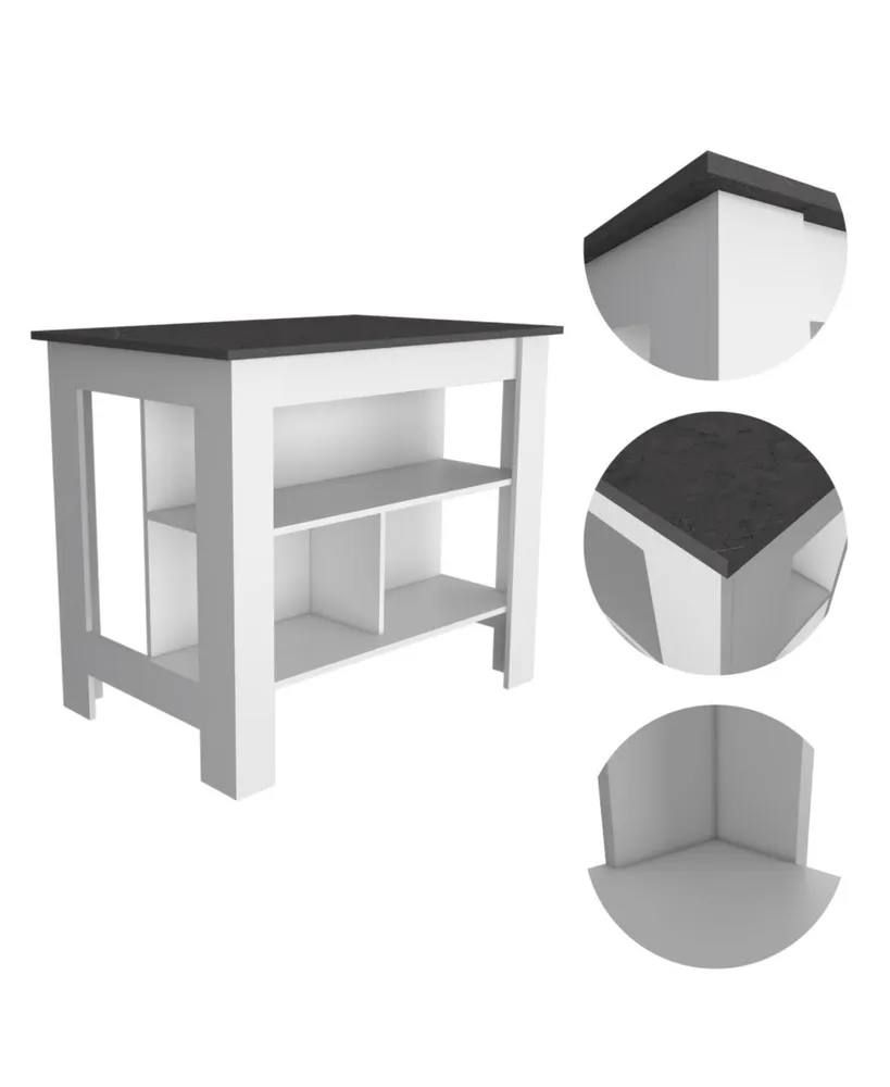 Simplie Fun Rockaway 3-Shelf Kitchen Island White And Onix