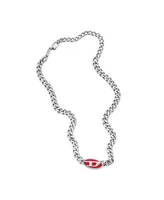 Diesel Men's Red Lacquer and Stainless Steel Chain Necklace