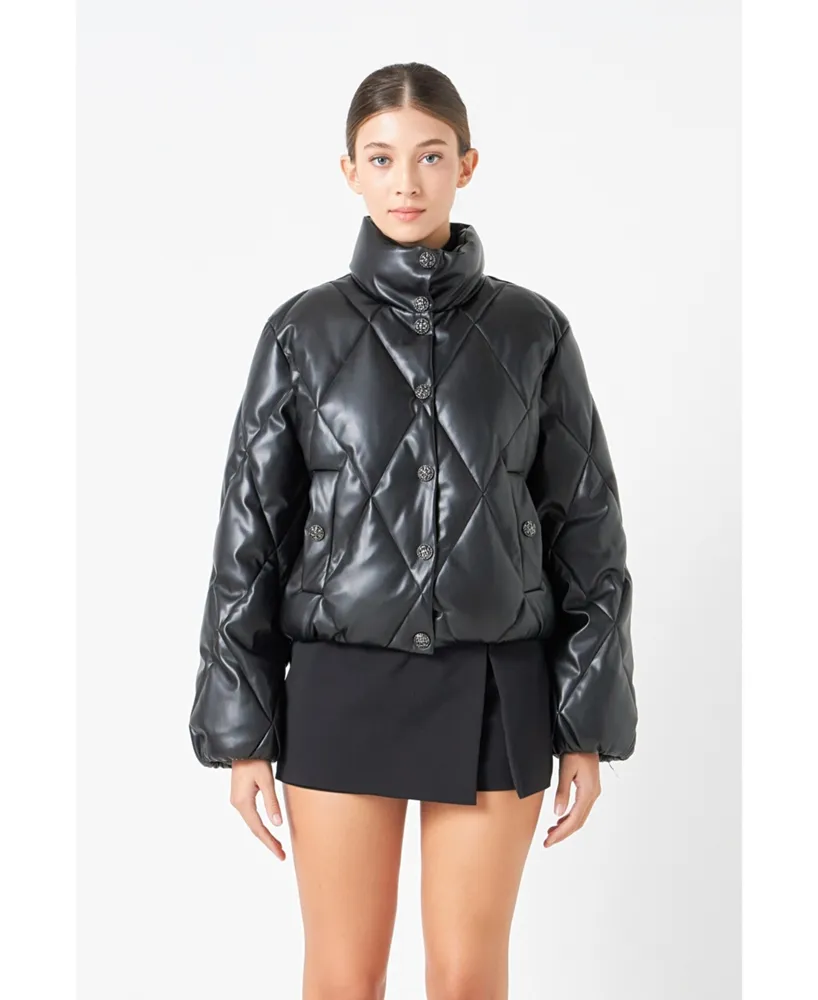 Women's Quilted Pu Bomber Jacket
