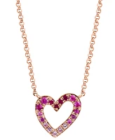 Effy Pink Sapphire (1/6 ct. t.w) & Ruby (1/20 ct. t.w.) Ombre Heart 17-3/4" Pendant Necklace in 14k Rose Gold