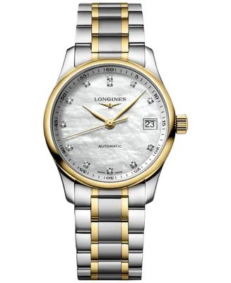 Longines Women's Swiss Automatic Master Diamond (1/20 ct. t.w.) 18k Gold & Stainless Steel Bracelet Watch 34mm