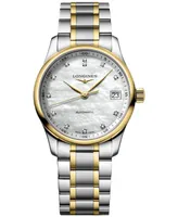 Longines Women's Swiss Automatic Master Diamond (1/20 ct. t.w.) 18k Gold & Stainless Steel Bracelet Watch 34mm