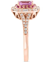 Effy Pink Sapphire (5/8 ct. t.w) & Diamond (1/3 ct. t.w) Halo Ring in 14k Rose Gold