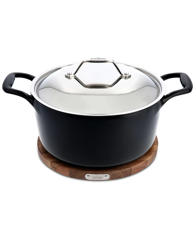 All-Clad Enameled Cast Iron 6-Qt. Dutch Oven with Lid and Acacia Wood Trivet