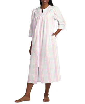 Miss Elaine Women's 3/4-Sleeve Plaid Zip-Front Robe