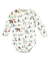 Hudson Baby Boys Unisex Quilted Long Sleeve Cotton Bodysuits, Forest Animals, Months