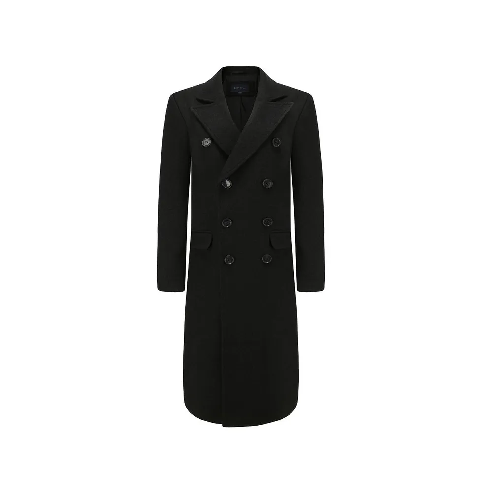 Braveman Big & Tall Double-Breasted Knee Length Wool Blend Three Button Long Overcoat Top Coat