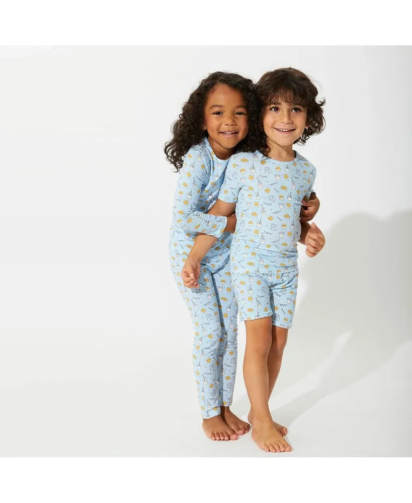 Bellabu Bear Toddler| Child Unisex Milk & Cookies Blue Kids 2-Piece Short Sleeve & Shorts Pajama Set