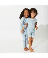 Bellabu Bear Toddler| Child Unisex Milk & Cookies Blue Kids 2-Piece Short Sleeve & Shorts Pajama Set