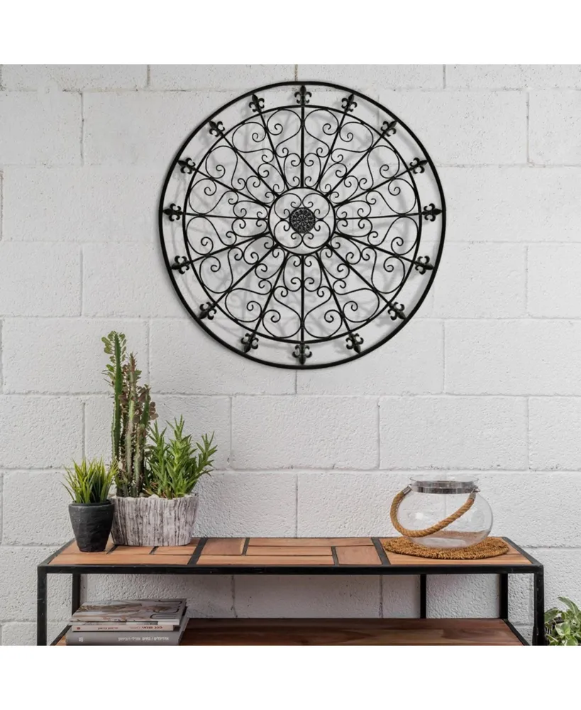 Danya B Framed 20 Decorative Round Black Metal Circle Wall Mirror with Hanging Rope