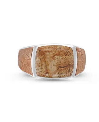 LuvMyJewelry Light Brown Picasso Jasper Gemstone Sterling Silver Men Signet Ring Rhodium