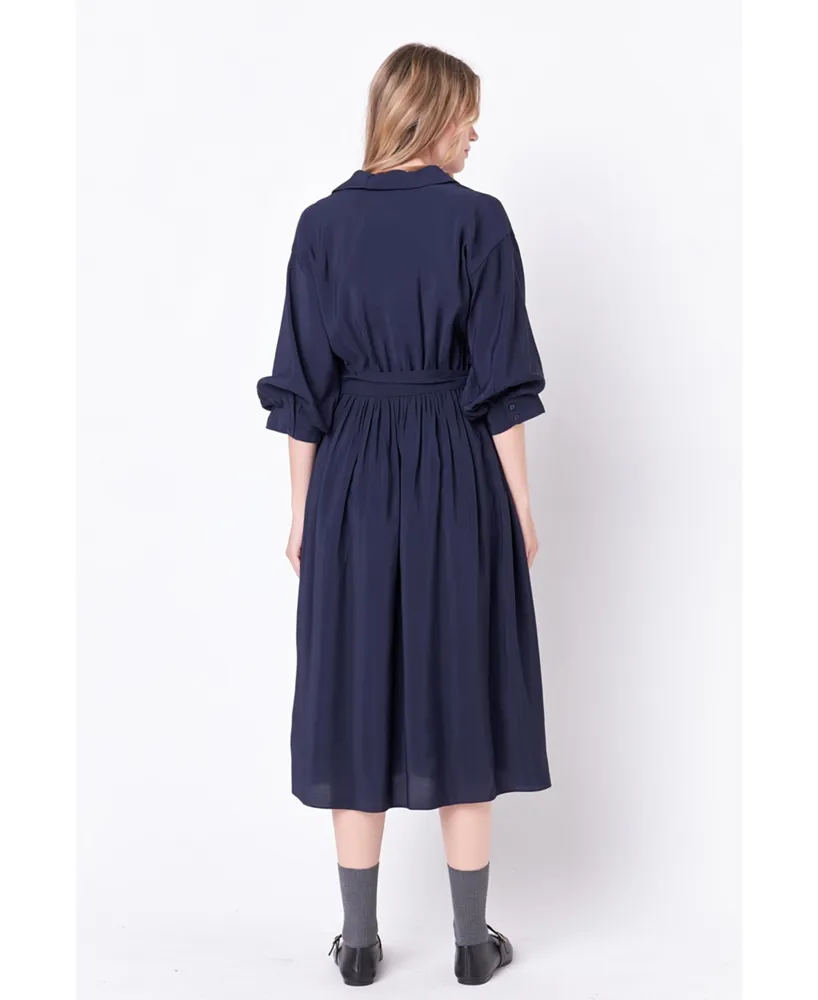 Women's Angled Buttoned Wrap Midi Dress