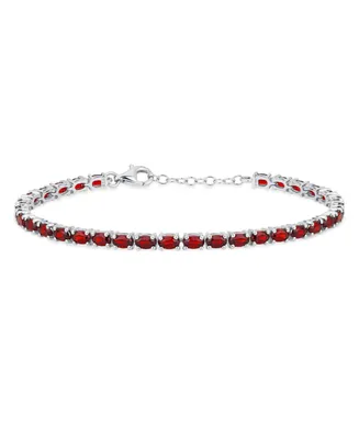 Simple Strand Natural Red Garnet Tennis Bracelet For Women .925 Sterling Silver January Birthstone 7-7.5 Inch