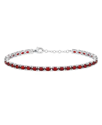 Bling Jewelry Simple Strand Red Natural Garnet Tennis Bracelet For Women Sterling Silver 7-7.5 Inch