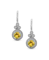 Bling Jewelry Classic Art Deco Style Synthetic Yellow Topaz Halo Circle Circlet Rosette Solitaire Drop Earrings For Women Sterling Silver