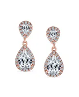 Bridal Pave Halo Dangle Teardrop Cubic Zirconia Aaa Cz Drop Earrings For Wedding Women Prom Teen Rose Gold Plated Brass - Rose gold