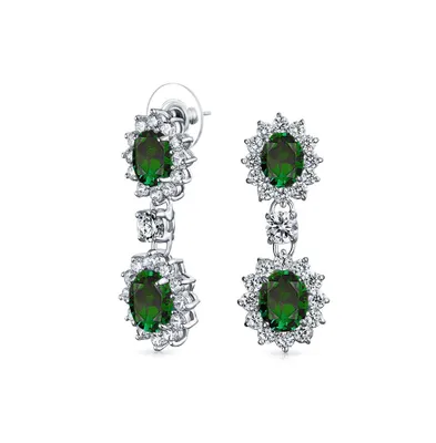 Bling Jewelry Art Deco Style Crown Halo Oval Cubic Zirconia Simulated Emerald Green Aaa Cz Fashion Dangle Drop Earrings For Prom Bridesmaid Wedding Rh