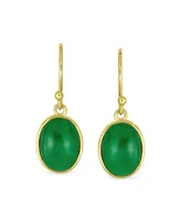 Bling Jewelry Classic Elegant Green Natural Jade Bezel Set Oval Cabochon Drop Earrings For Women Gold Plated Sterling Silver Wire Fish Hook